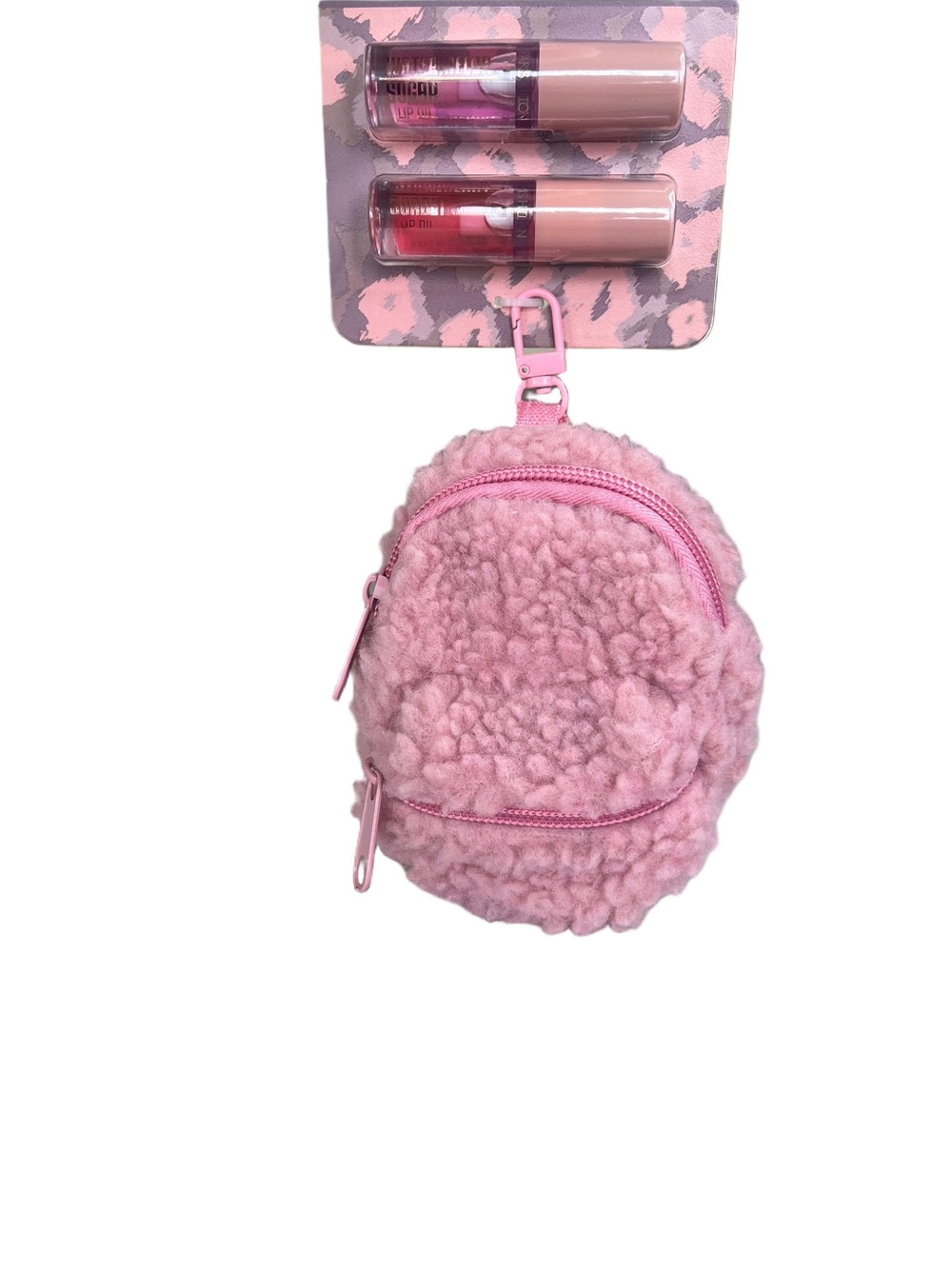 Paris Hilton Pink Lip Gloss Duo with Pink Sherpa Pouch Bag Clip - Picture 2 of 3